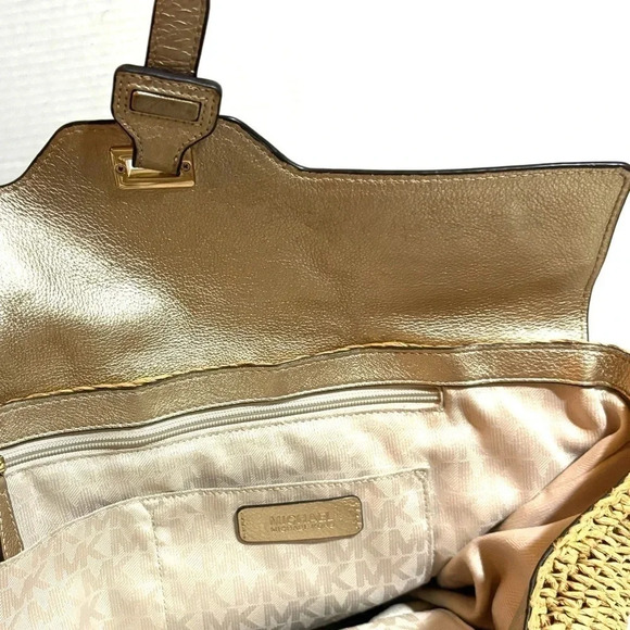 Michael Kors tan straw with gold metallic leather shoulder handbag - Picture 8 of 10